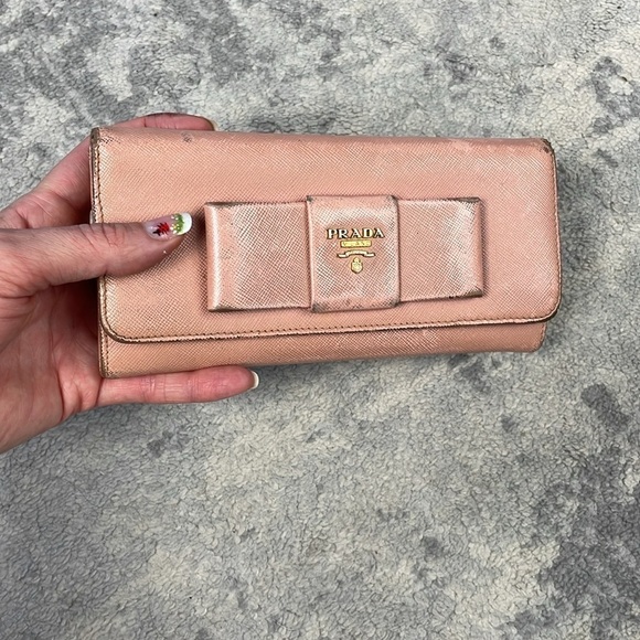 Prada Pink Saffiano Leather Bow Continental Long Wallet Detachable ID Holder - Picture 4 of 17